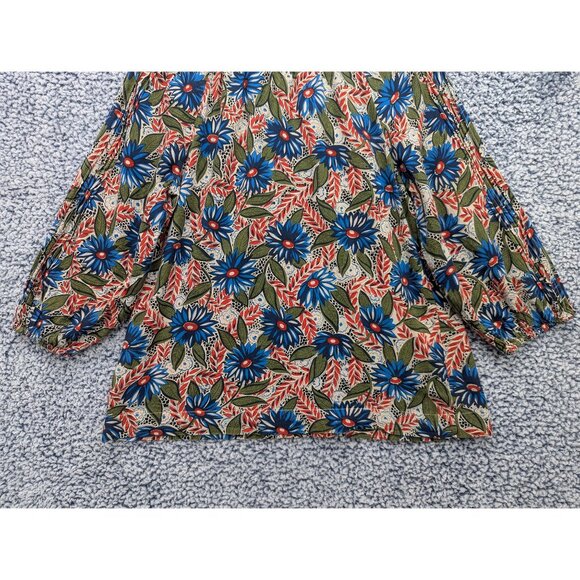 Lucky Brand Boho Floral Top Size S Relaxed Fit 3/4 Sleeve Cottage Peasant Green - Picture 8 of 11